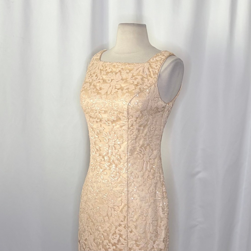 SUE WONG Nocturne Champagne Sequin Sleeveless Party Cocktail Sheath Dress Size 4 - Picture 7 of 15